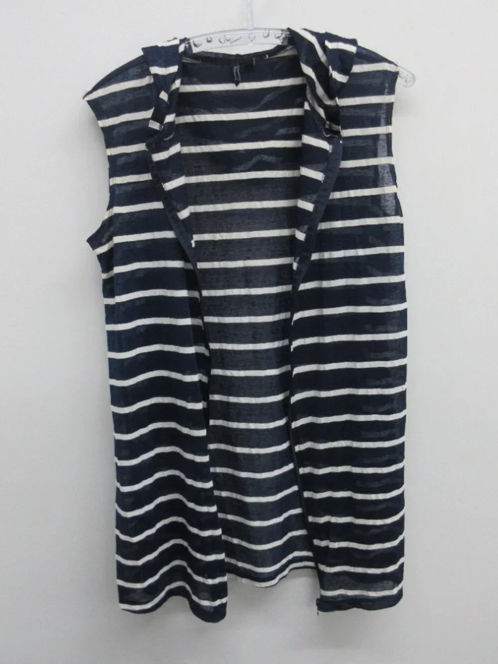 PORTOCRUZ HOODED SWIM COVER UP XL DARK BLUE WHITE STRIPES SLEEVELESS ZIPPED